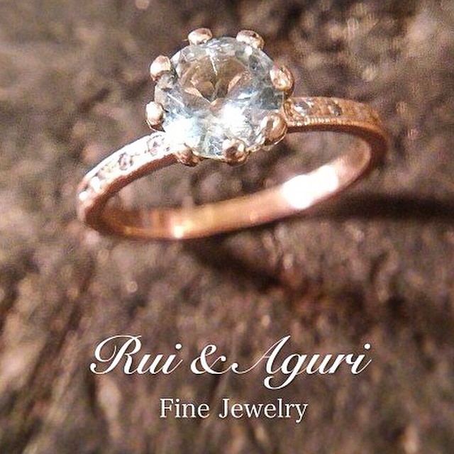 Aquamarine diamond gold engagement ring Rui & Aguri Fine Jewelry