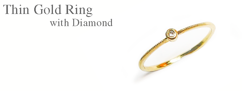 Thin Yellow Gold Ring with Diamond Rui & Aguri Fine Jewelry