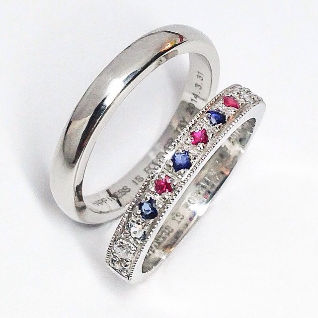 anniversary number motif diamond pulatinum wedding rings Rui & Aguri Fine Jewelry